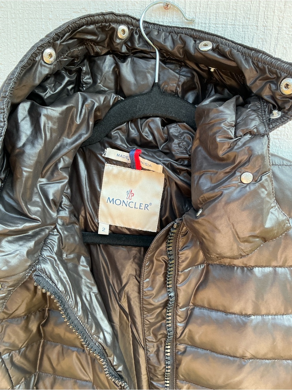 Moncler Black Long Hooded Down Puffer Coat Size 2 Logo Patch Luxury Winter - Picture 4 of 9